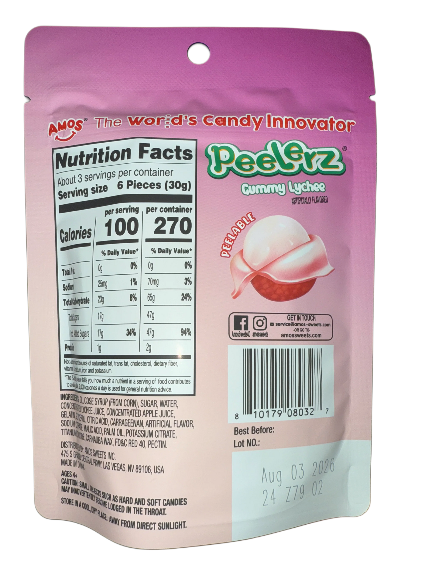 Amos Peelerz Gummy Lychee 85G - U.S Edition