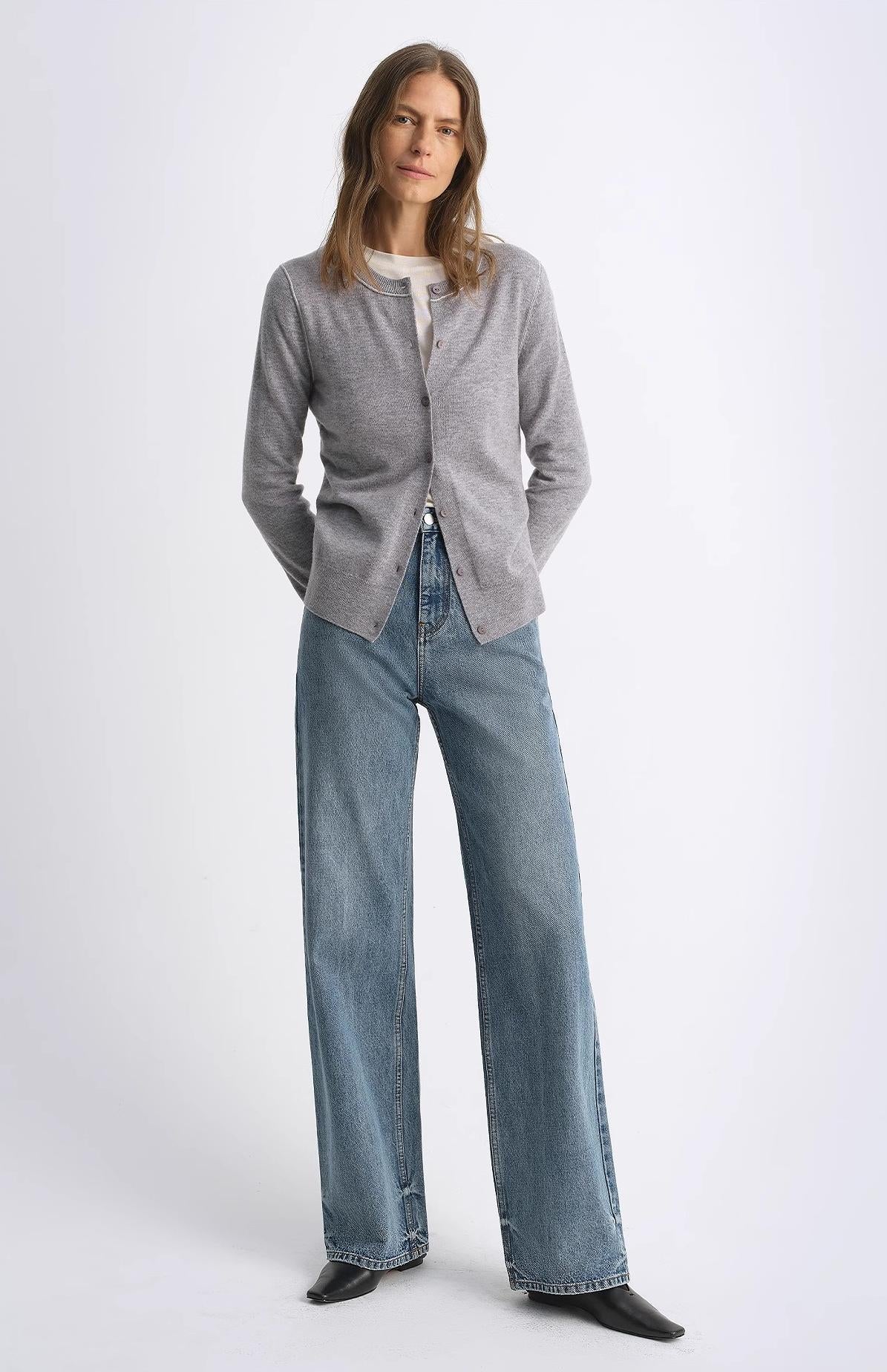 Classic retro old money style, craft washed organic cotton, retro straight slim jeans-0
