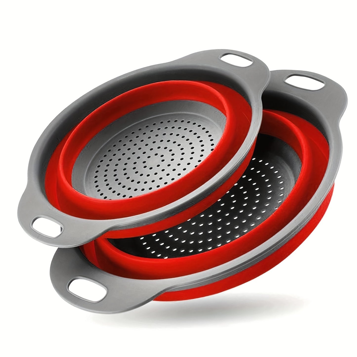 1/2pcs Silicone Collapsible Colander Set - 2 Round Strainers for Draining Pasta, Spaghetti, Salad, Vegetables and Fruits - Large and Small Sizes - Sink Strainers for Kitchen - Useful Kitchen Gadget