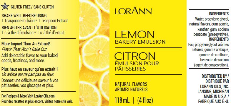Lemon Bakery Emulsion - 4 oz. - 16 oz. - 1 Gallon - 5 Gallons - Bakery Emulsions Canada-3