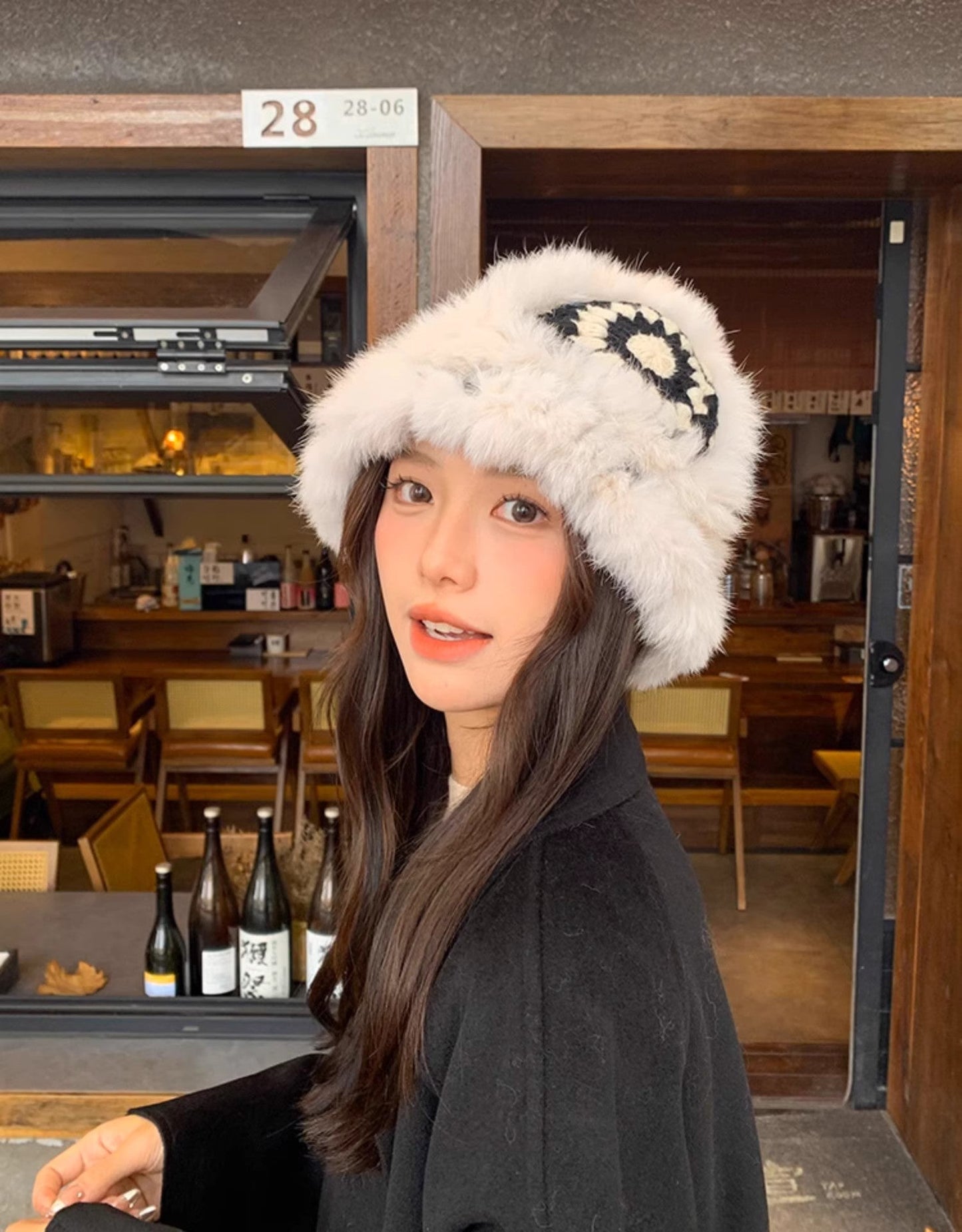 Ethnic festive rabbit fur knitted plush hat-2