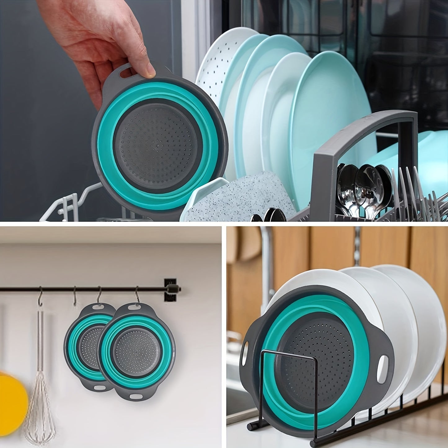 1/2pcs Silicone Collapsible Colander Set - 2 Round Strainers for Draining Pasta, Spaghetti, Salad, Vegetables and Fruits - Large and Small Sizes - Sink Strainers for Kitchen - Useful Kitchen Gadget