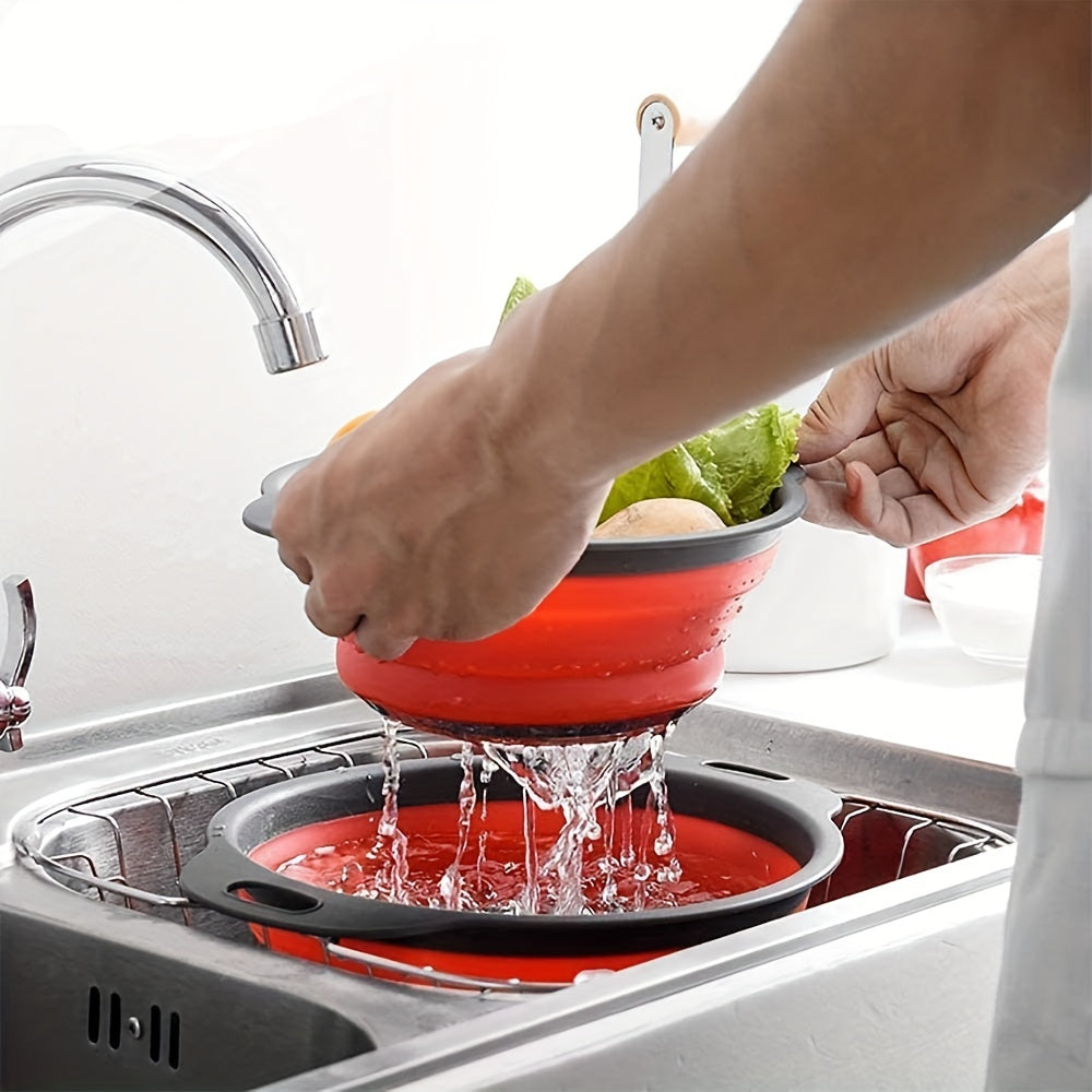 1/2pcs Silicone Collapsible Colander Set - 2 Round Strainers for Draining Pasta, Spaghetti, Salad, Vegetables and Fruits - Large and Small Sizes - Sink Strainers for Kitchen - Useful Kitchen Gadget