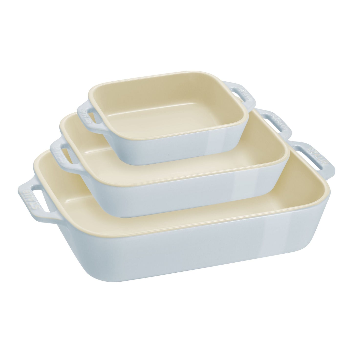 STAUB Ceramique Rectangular Baking Dish Set Macaron Light Blue 3 Piece-0