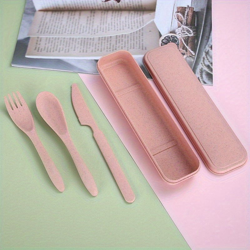 3 In 1 Camping Utensil Set, Reusable Utensils Set With Case, Travel Utensils, Portable Utensils Set, Plastic Case For Travel Picnic Camping Or Daily Use