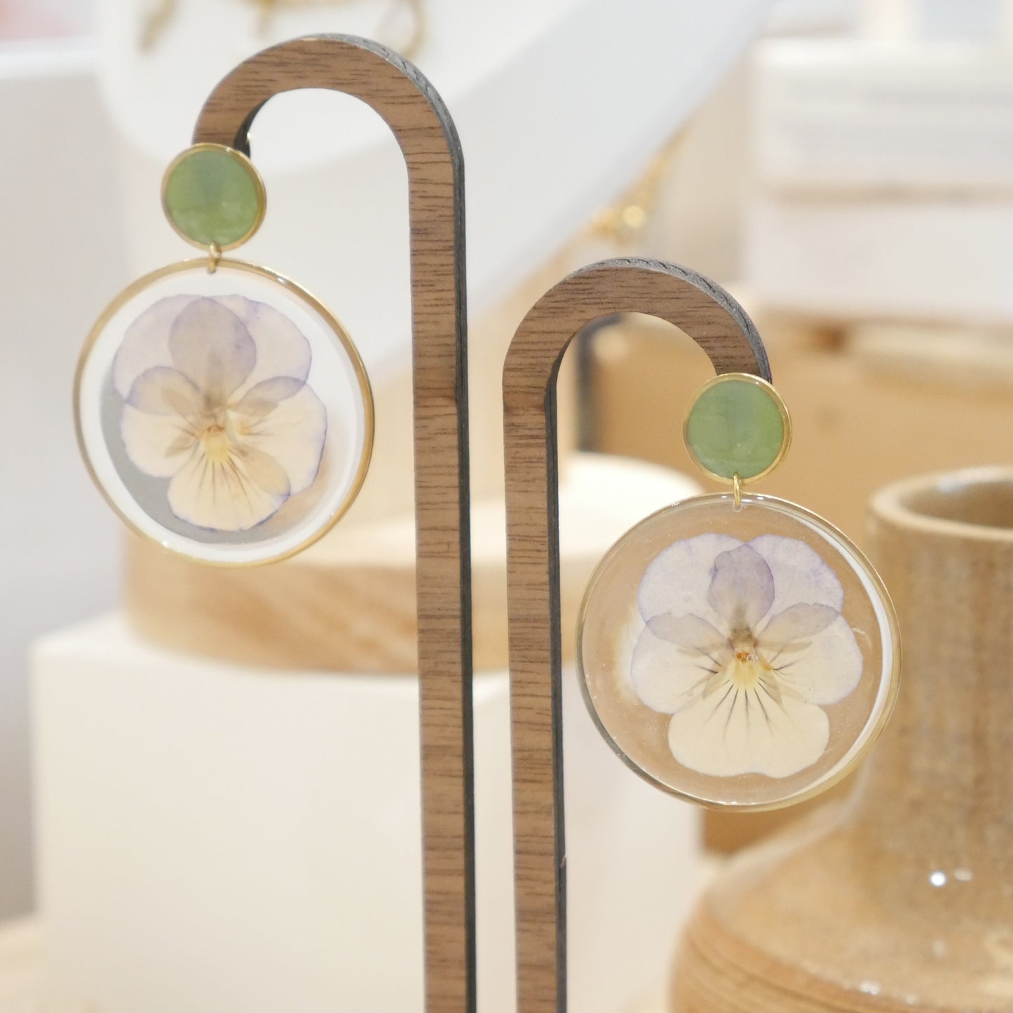 Boucles d'oreilles duo pensées et kaki - rond (40mm)