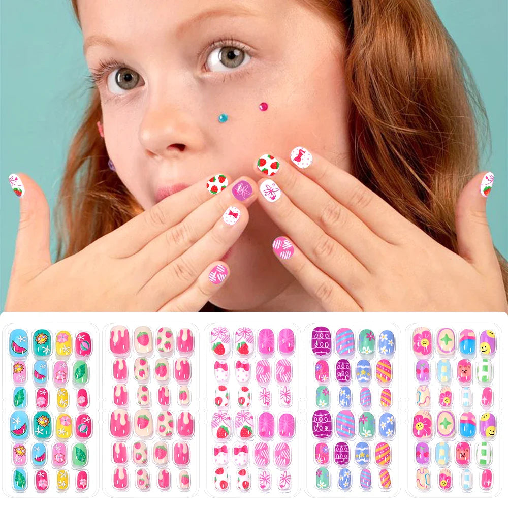 120 Pcs Kids Cartoon Press On Nails-1