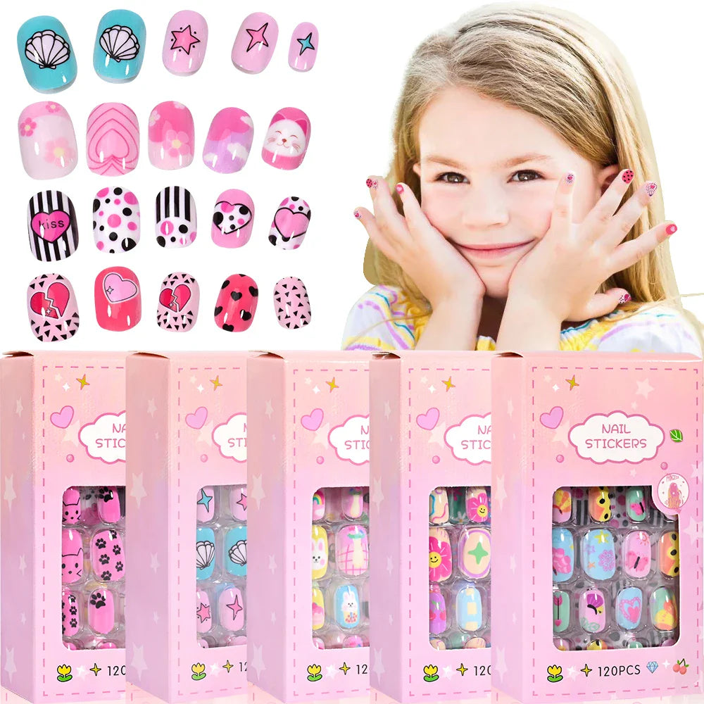 120 Pcs Kids Cartoon Press On Nails-2