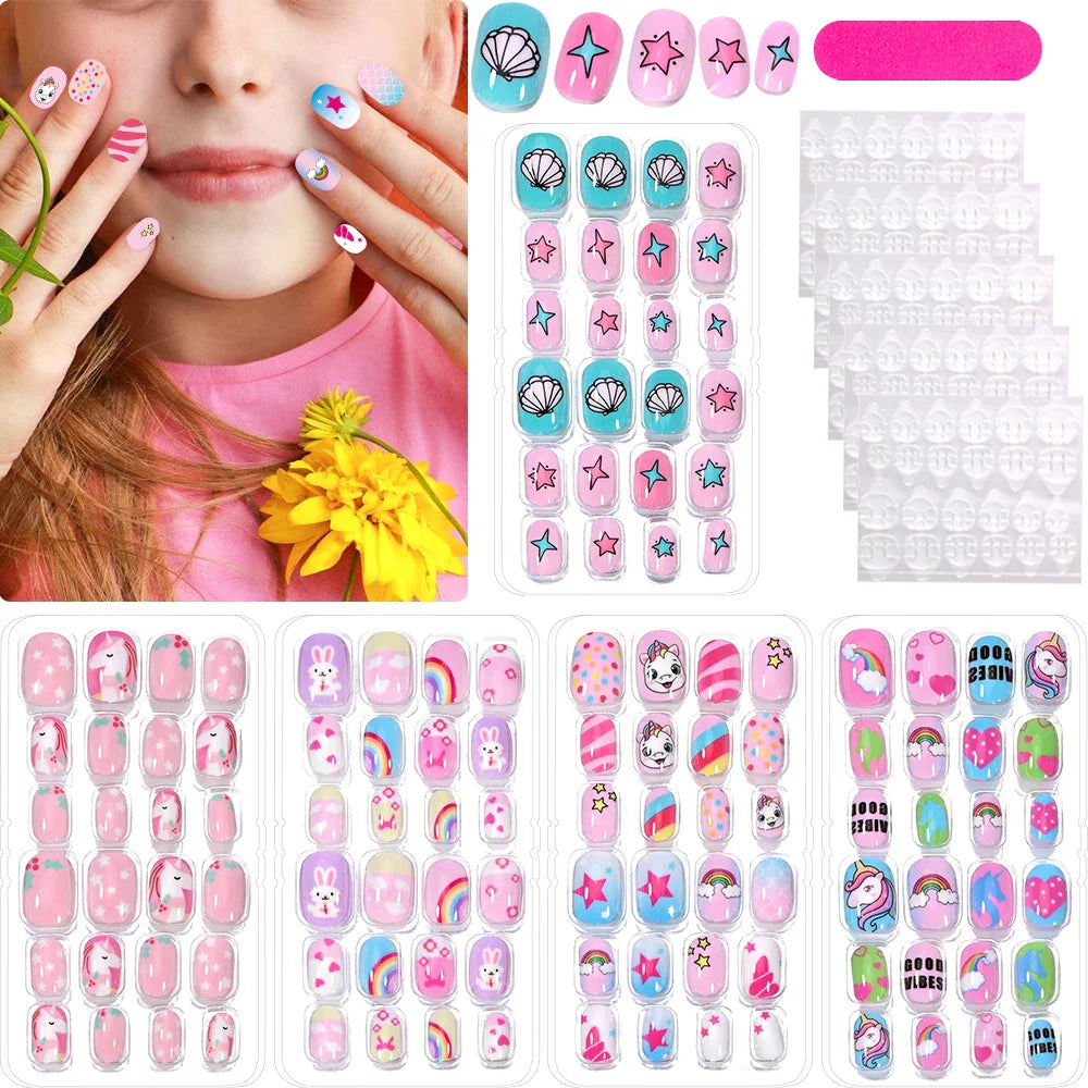 120 Pcs Kids Cartoon Press On Nails-3