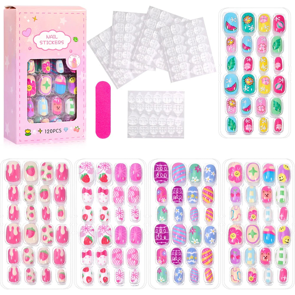 120 Pcs Kids Cartoon Press On Nails-12