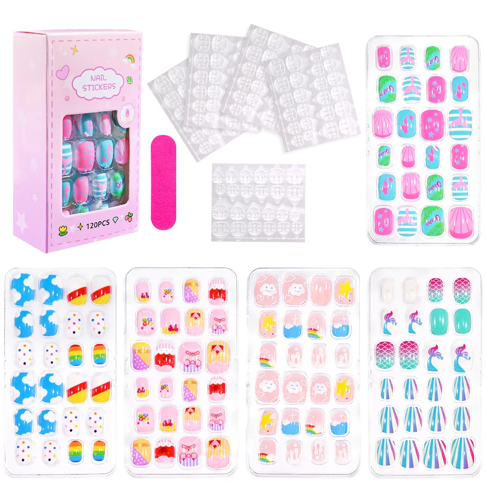 120 Pcs Kids Cartoon Press On Nails-5