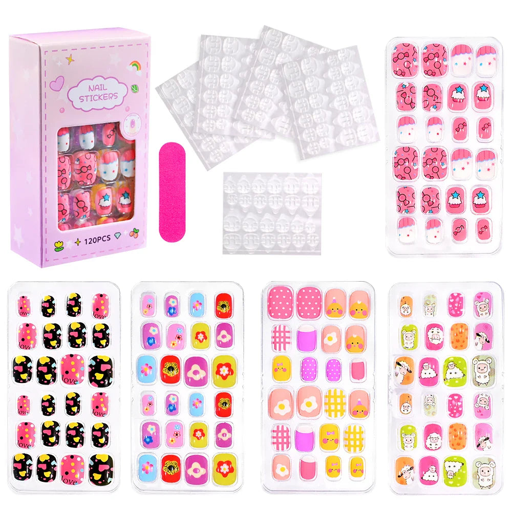 120 Pcs Kids Cartoon Press On Nails-6