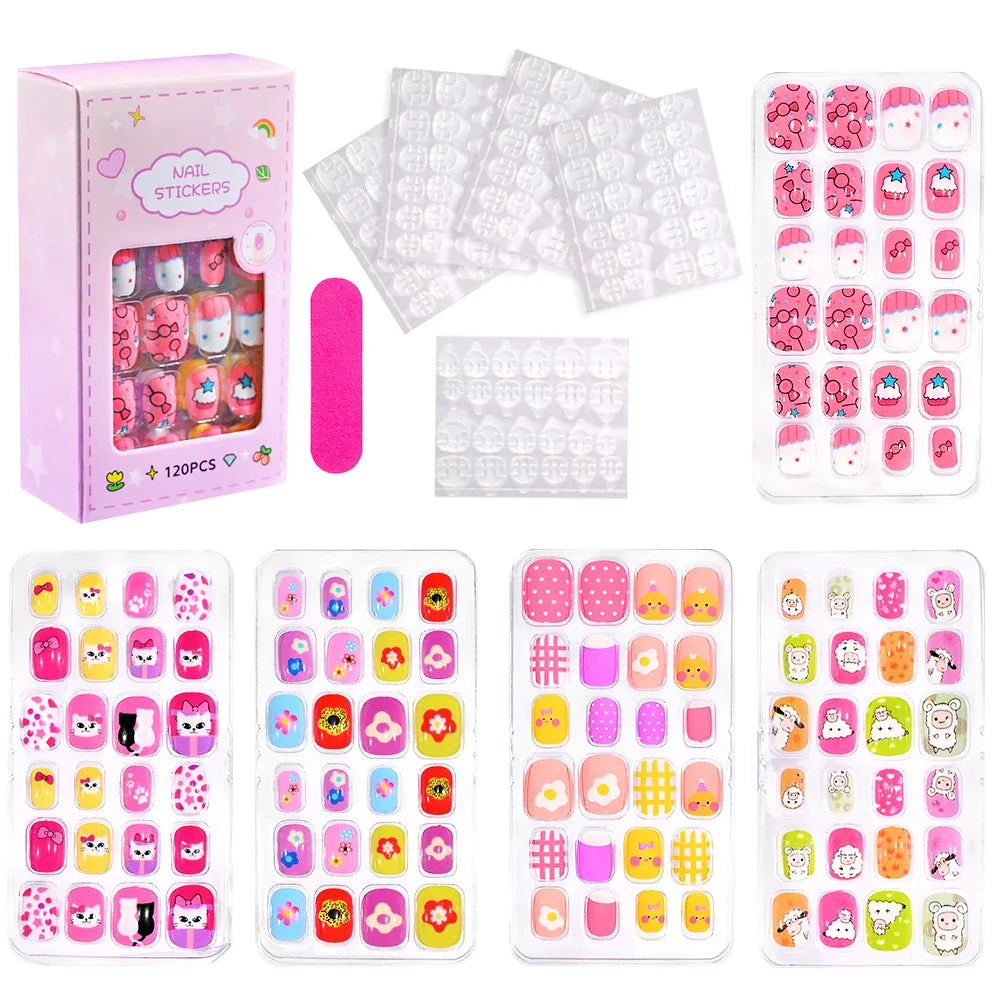 120 Pcs Kids Cartoon Press On Nails-8
