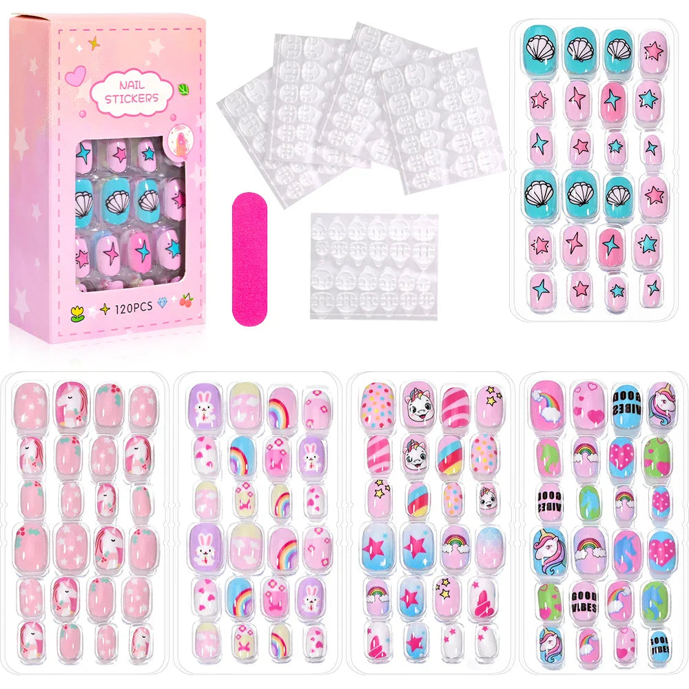 120 Pcs Kids Cartoon Press On Nails-10