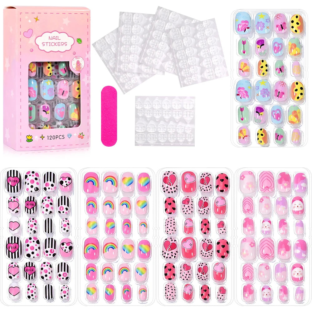 120 Pcs Kids Cartoon Press On Nails-11