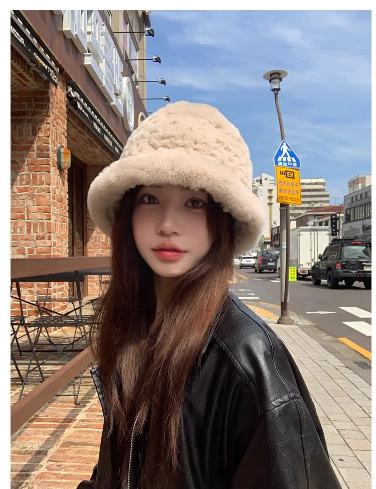 Rex rabbit fur hand-knitted bucket hat-4