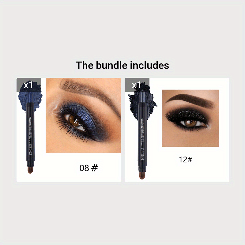 12-Color Smudge-Proof Eyeshadow Stick with Brush Head - Glitter, Matte, and Shimmer Crayon for Long-Lasting Makeup For Music Festival