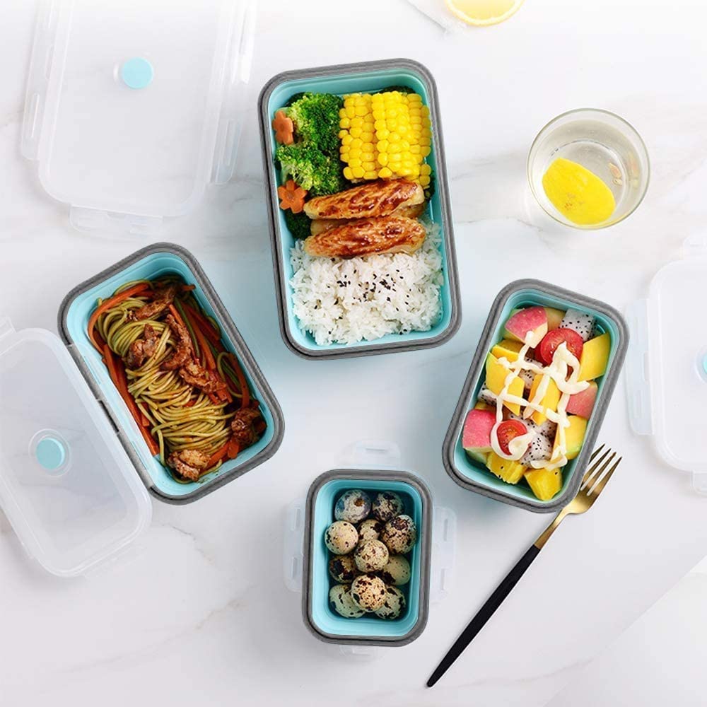 1/4pcs Collapsible Silicone Food Storage Container Stackable, Space Saving, Microwaveable, Freezer, Dishwasher Safe, BPA Free, Foldable Leftover Or Meal Prep Lunch Box Containers, Kitchen Accessories