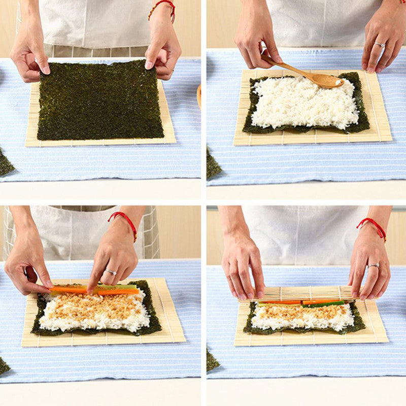 Non-Stick Sushi Rolling Mat and Onigiri Mold - Bamboo DIY Kitchen Gadget for Easy and Reusable Sushi Making