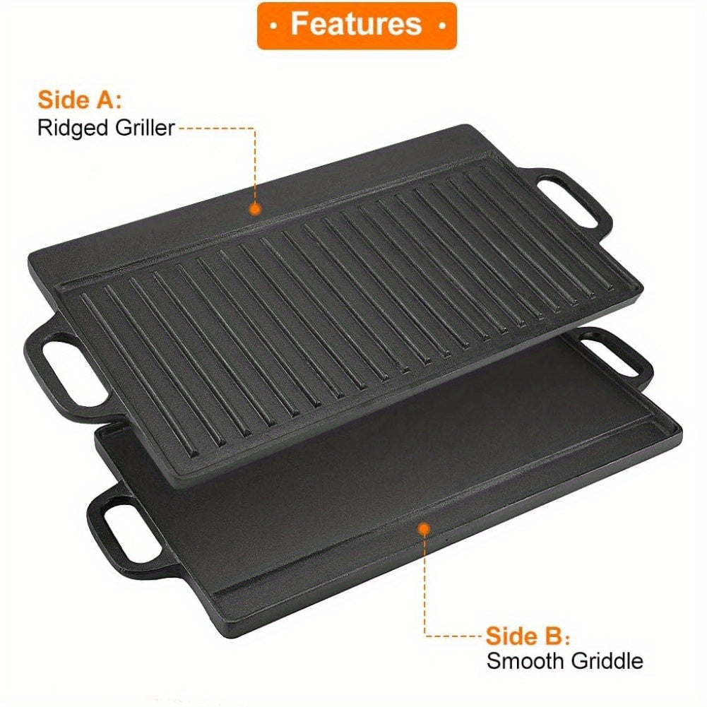 Non-Stick Cast Iron Griddle Pan, Double-Sided Grill-1