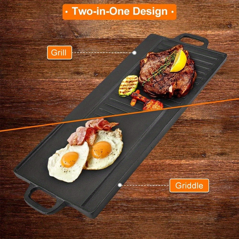 Non-Stick Cast Iron Griddle Pan, Double-Sided Grill-4