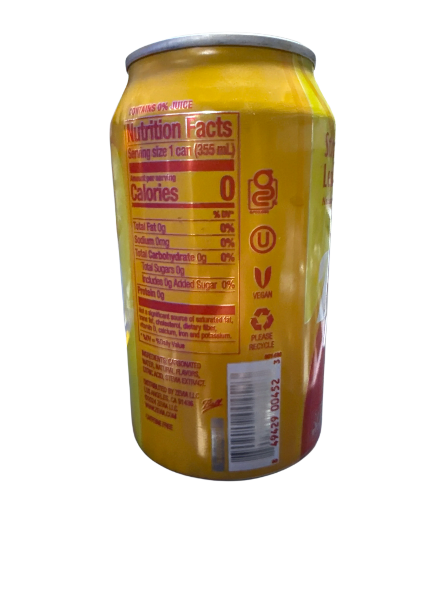 Zevia Zero Sugar Strawberry Lemon Burst Flavoured Soda 355ML - Canadian Edition