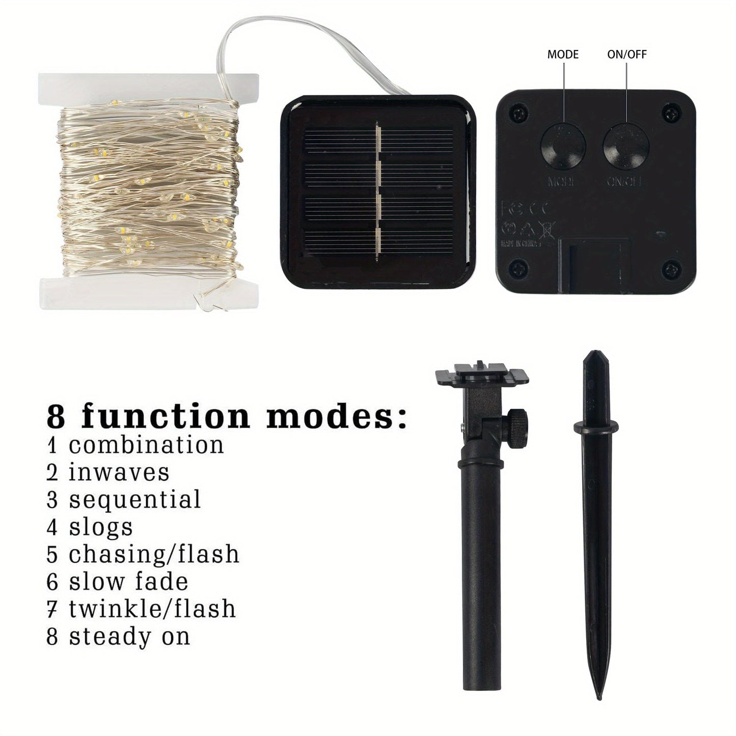 Outdoor Solar String Light, 32.8 Feet 100 LED Solar Fairy Light With 8 Modes, Copper Wire Light, Party Tree, Courtyard Ramadan Valentine's Day Decoration