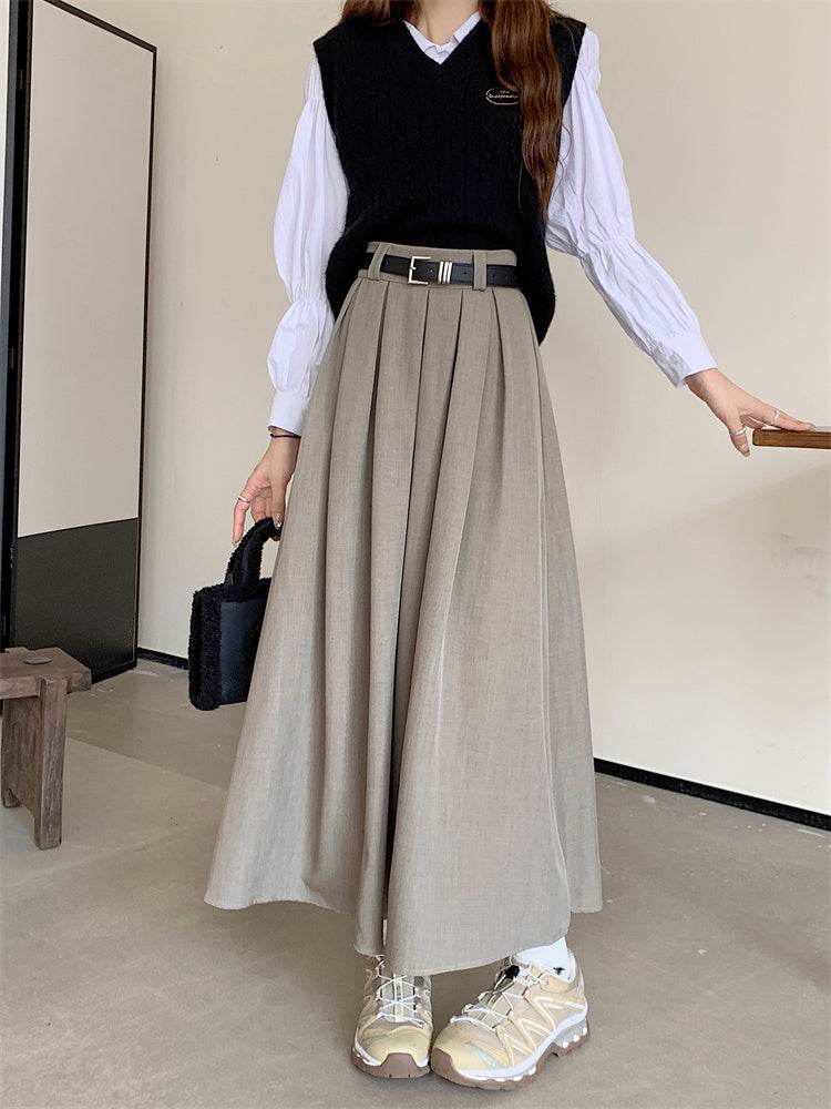 Women's All-matching Slim Fit Temperament Pleated Maxi Skirt