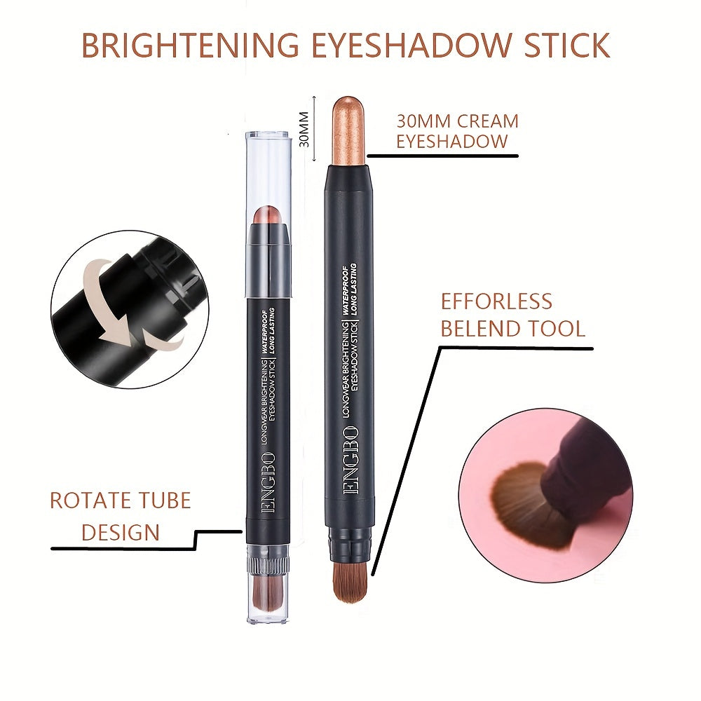 12-Color Smudge-Proof Eyeshadow Stick with Brush Head - Glitter, Matte, and Shimmer Crayon for Long-Lasting Makeup For Music Festival