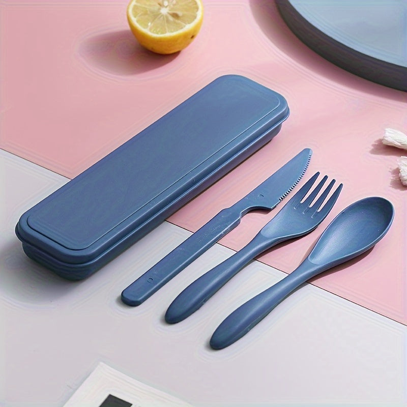 3 In 1 Camping Utensil Set, Reusable Utensils Set With Case, Travel Utensils, Portable Utensils Set, Plastic Case For Travel Picnic Camping Or Daily Use