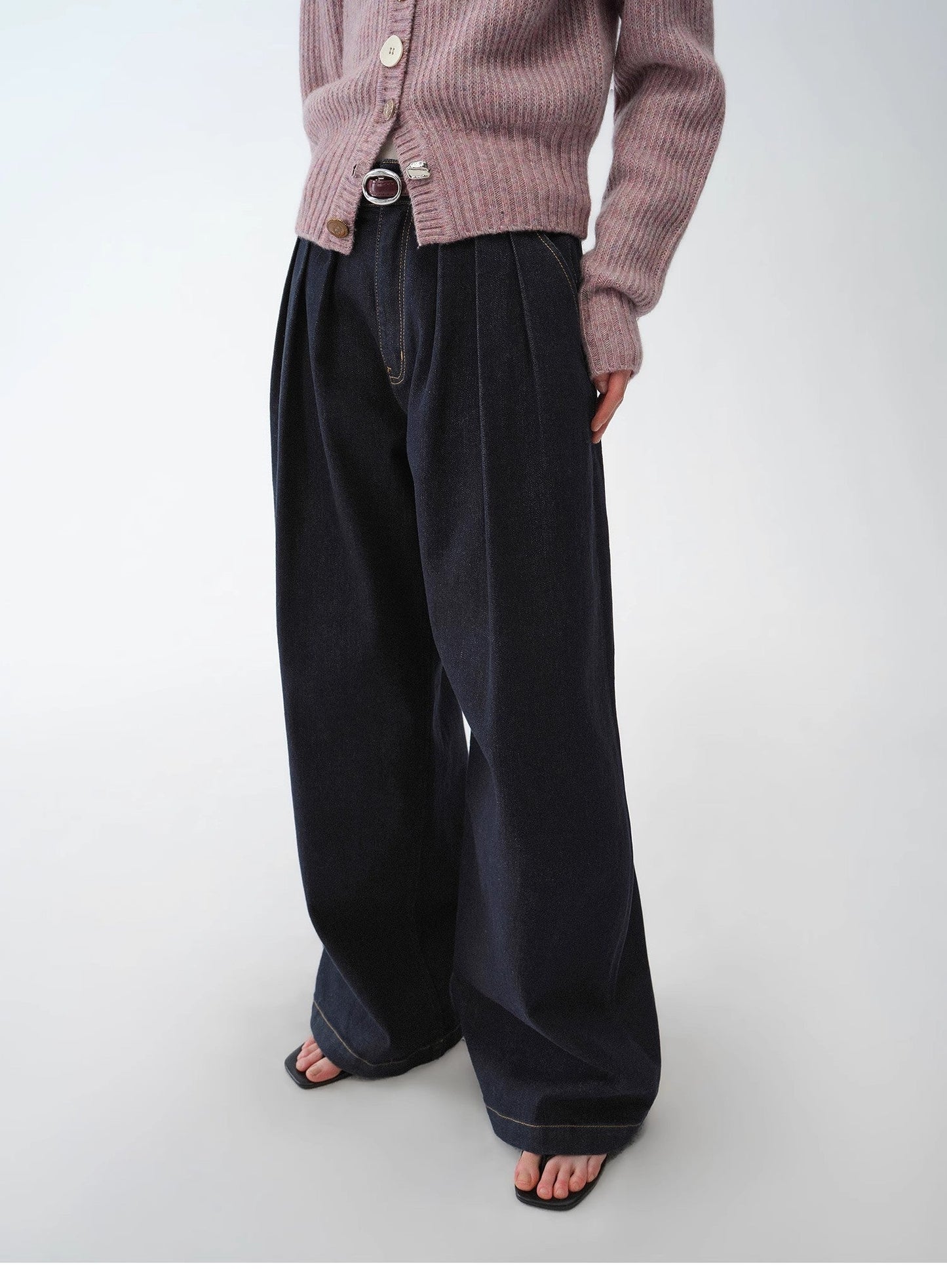 "Street Style" Vintage Handmade Lycra Stretch Jeans Wide Leg Loose Trousers Women Spring-4