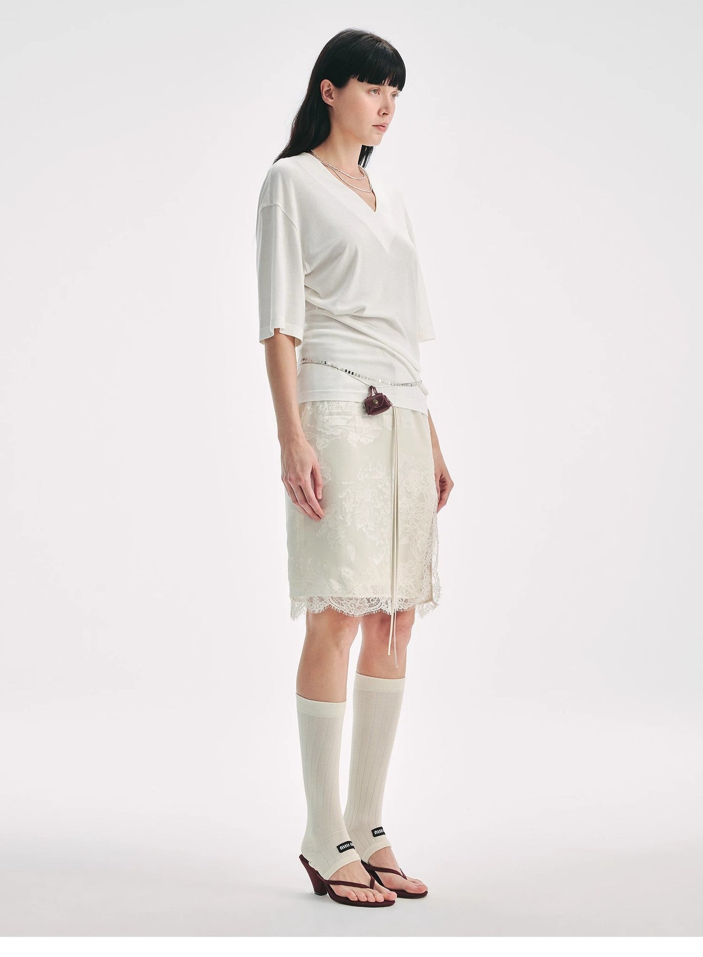 Silk Tencel blended pleated V-neck loose dropped shoulder T-shirt"Inspiration Bag"-3