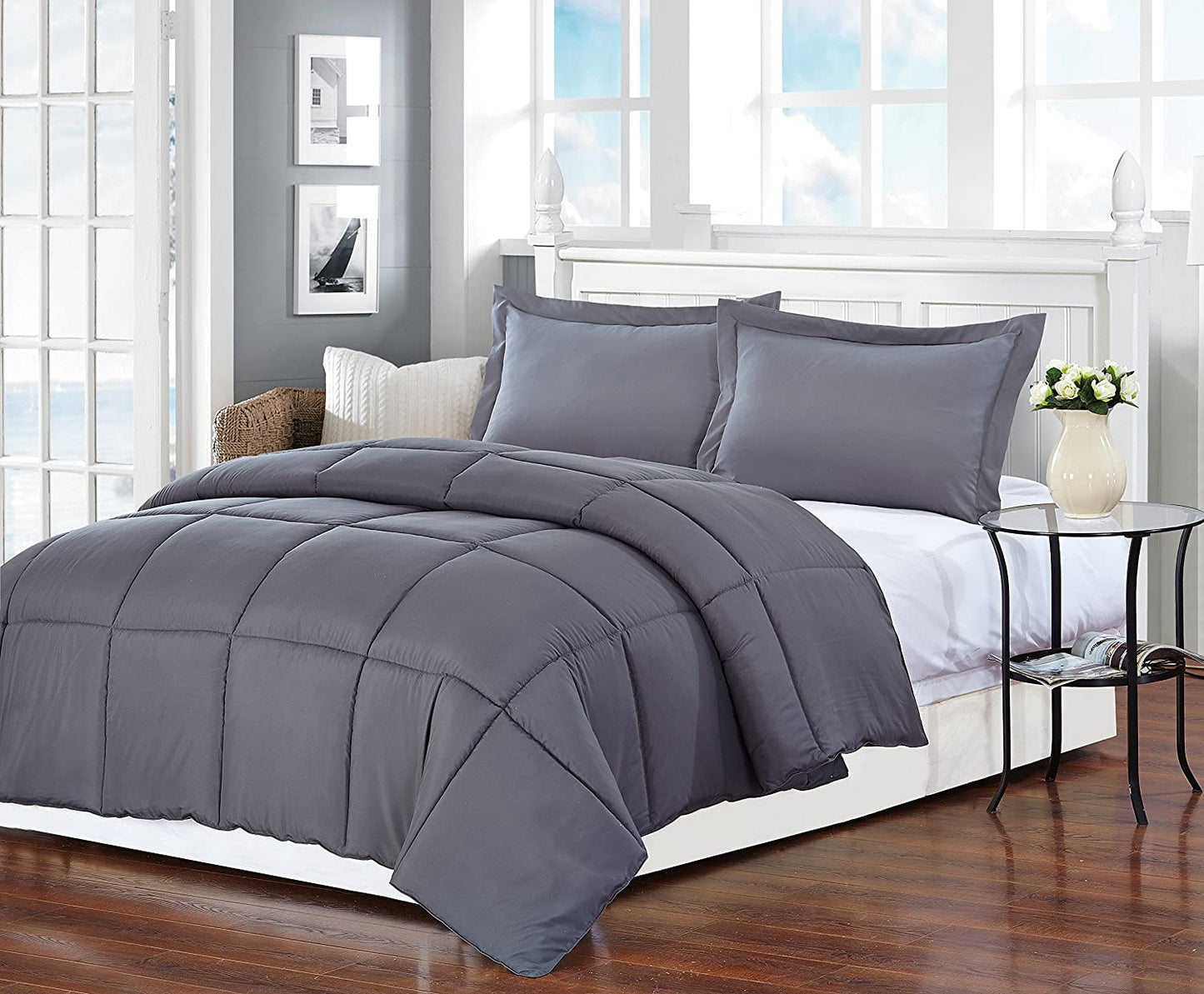 Dark Gray Queen Polyester Thread Count Down Alternative Comforter-4