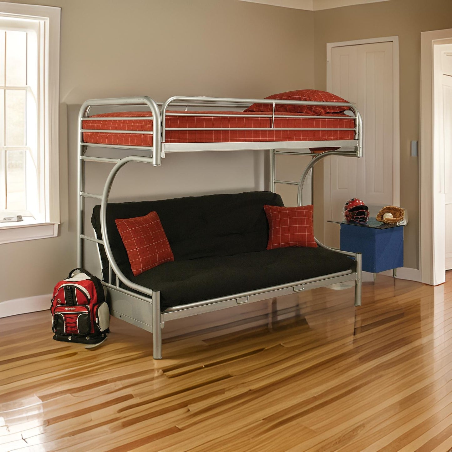 78" X 41" X 65" Twin Over Full Silver Metal Tube Bunk Bed-1
