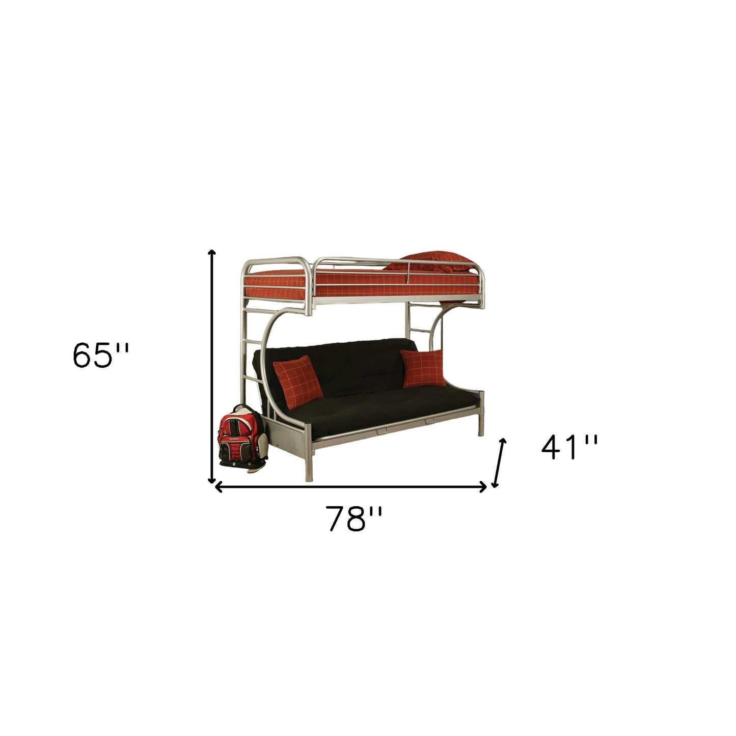 78" X 41" X 65" Twin Over Full Silver Metal Tube Bunk Bed-5