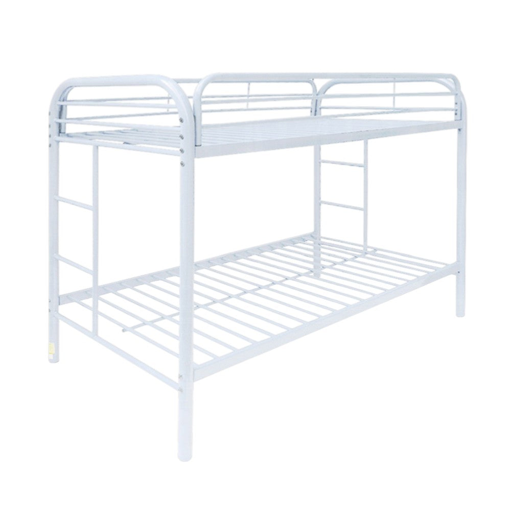 White Twin Over Twin Metal Bunk Bed-2
