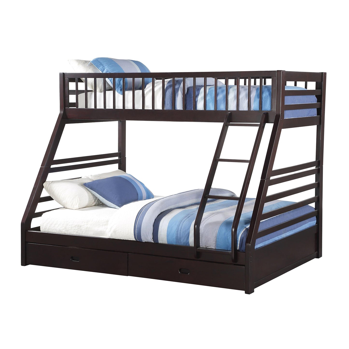 Espresso Twin Over Queen Solid Wood Bunk Bed With Storage-1