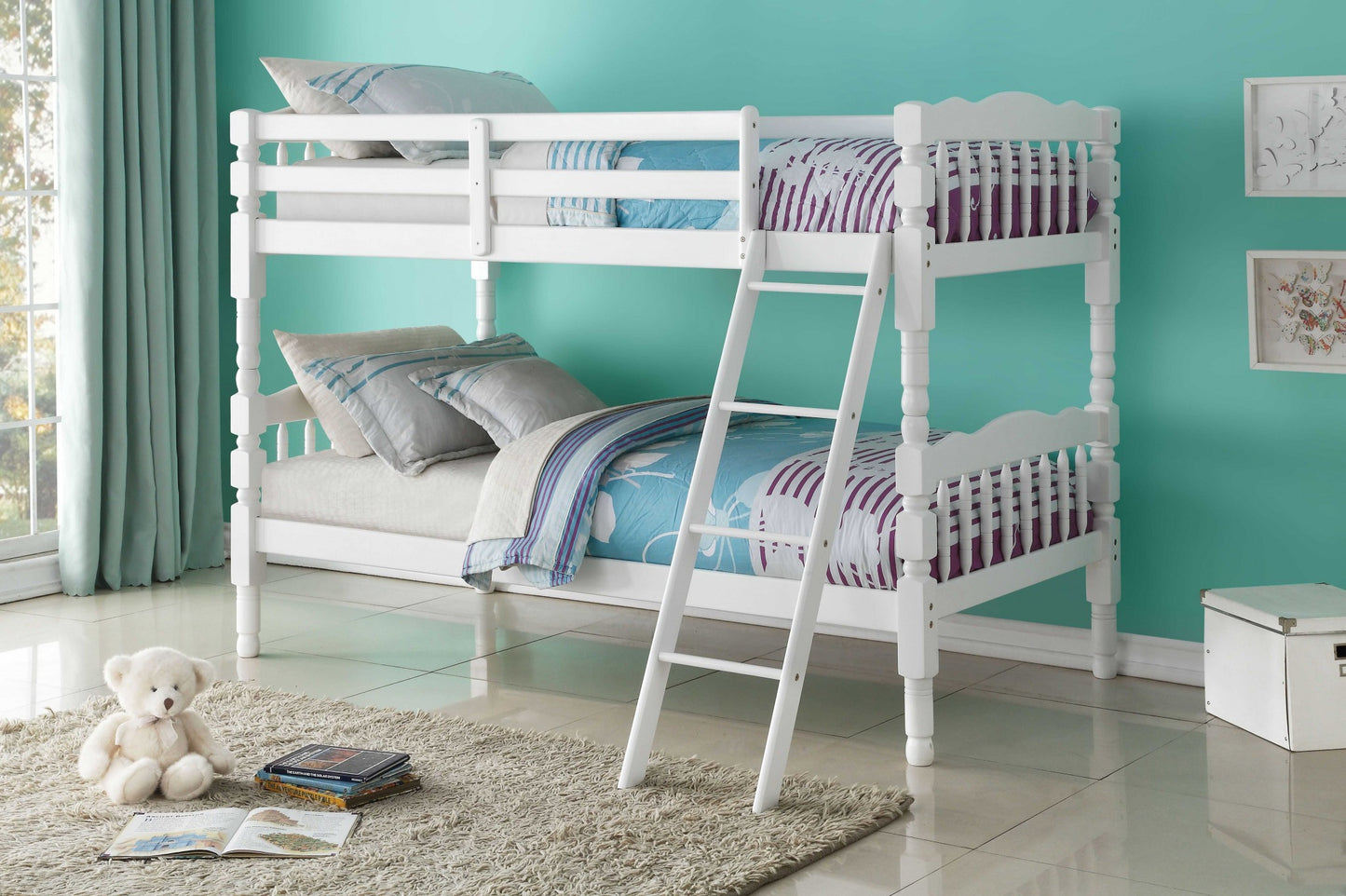 White Twin Over Twin Bunk Bed-3