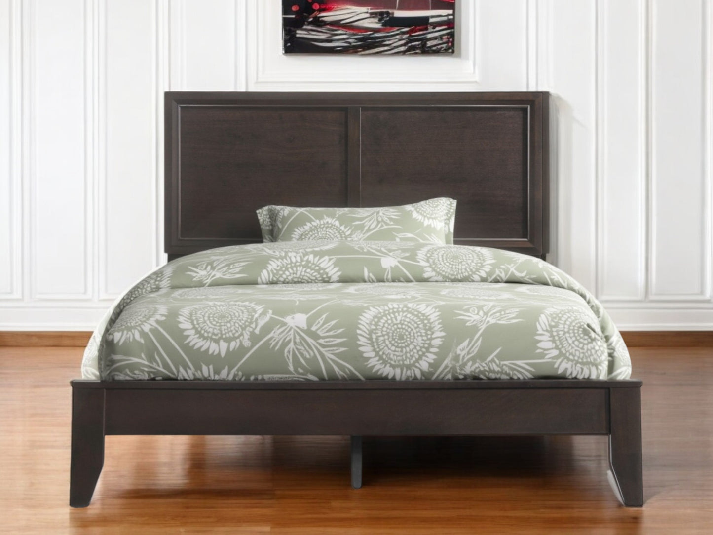 Espresso Inlaid Panels Wood Queen Bed Frame-0