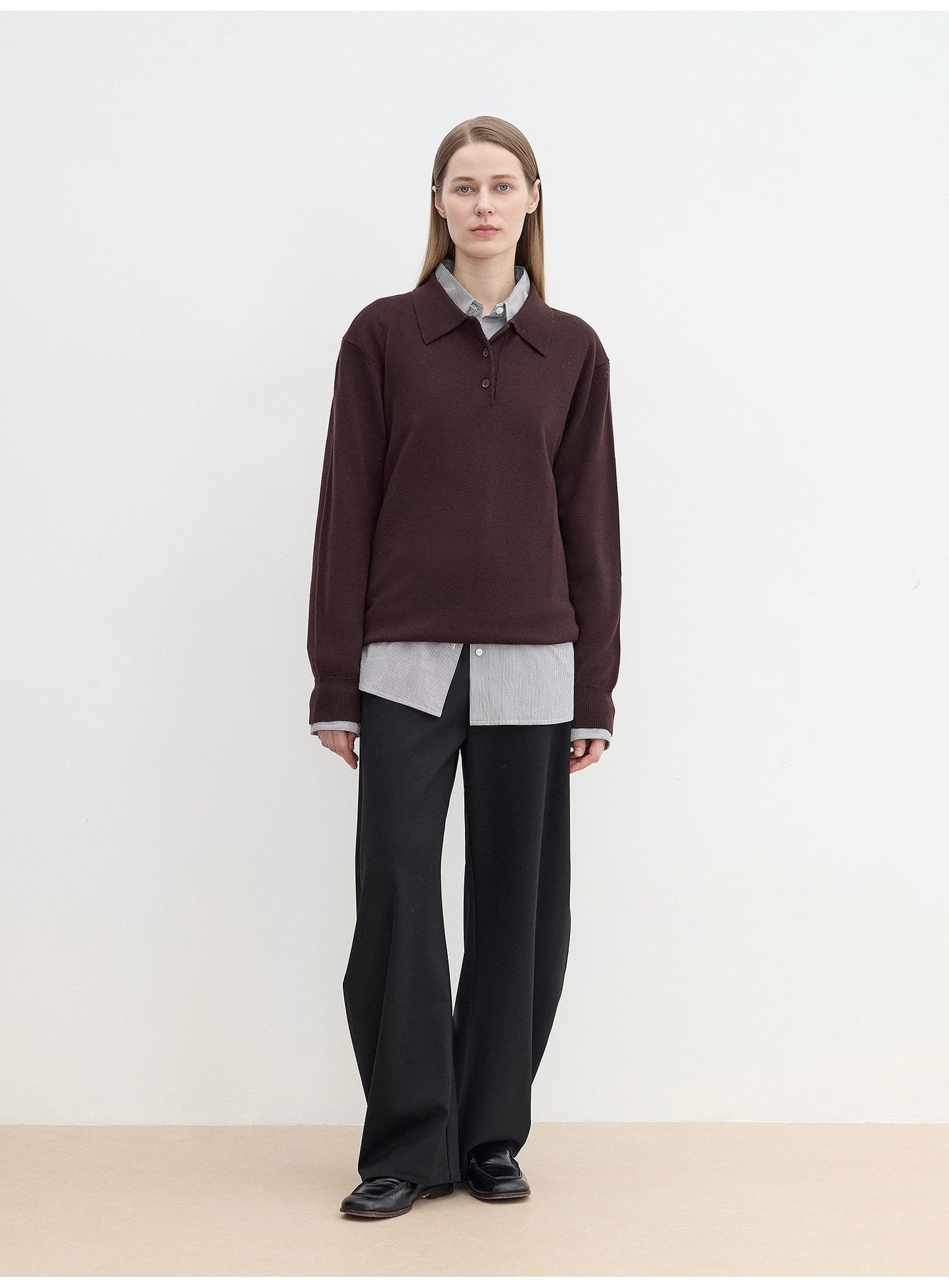 "Library Diary" Machine Washable Premium Wool Women's Polo Neck Loose Top-1