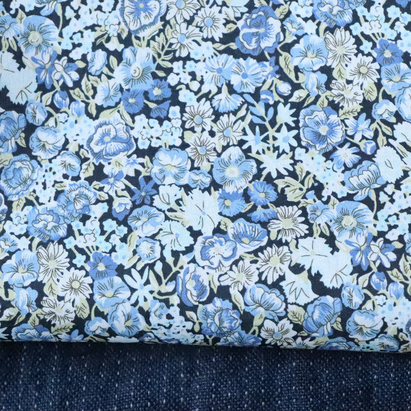 Small Blue Rose Floral 80 Pieces Flat Long Velvet Cotton Printed Fabric