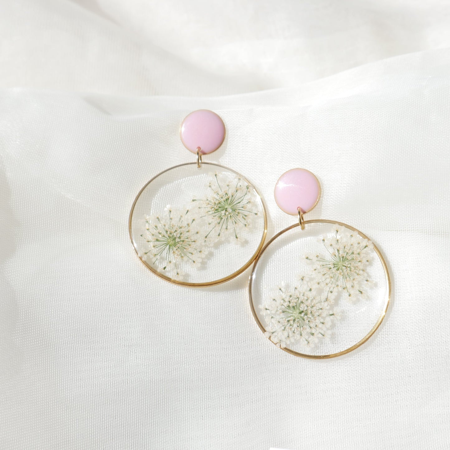 Boucles d'oreilles duo Estelle blanche et rose - rond (xxl)