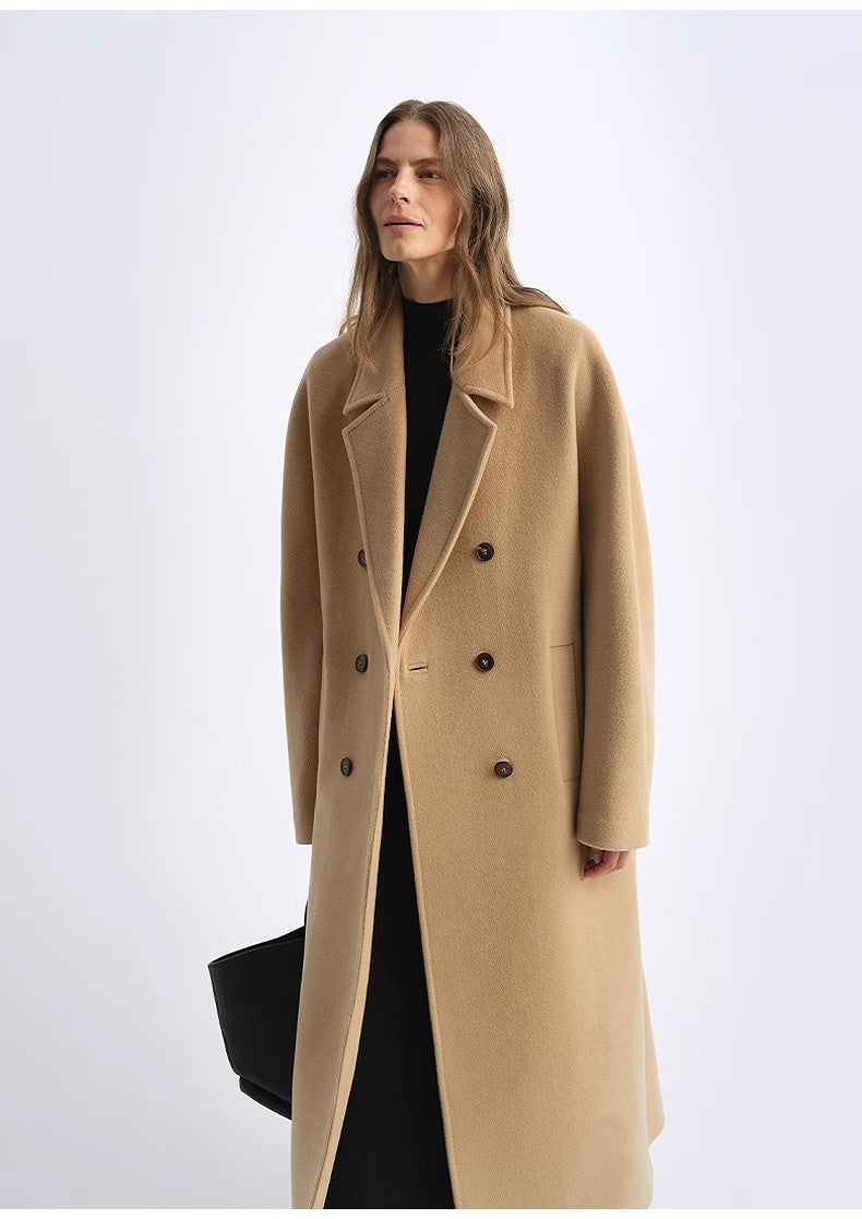 "Lonely Sandbank" sheep wool cashmere blend classic tie shoulder sleeve double-breasted coat jacket women-1