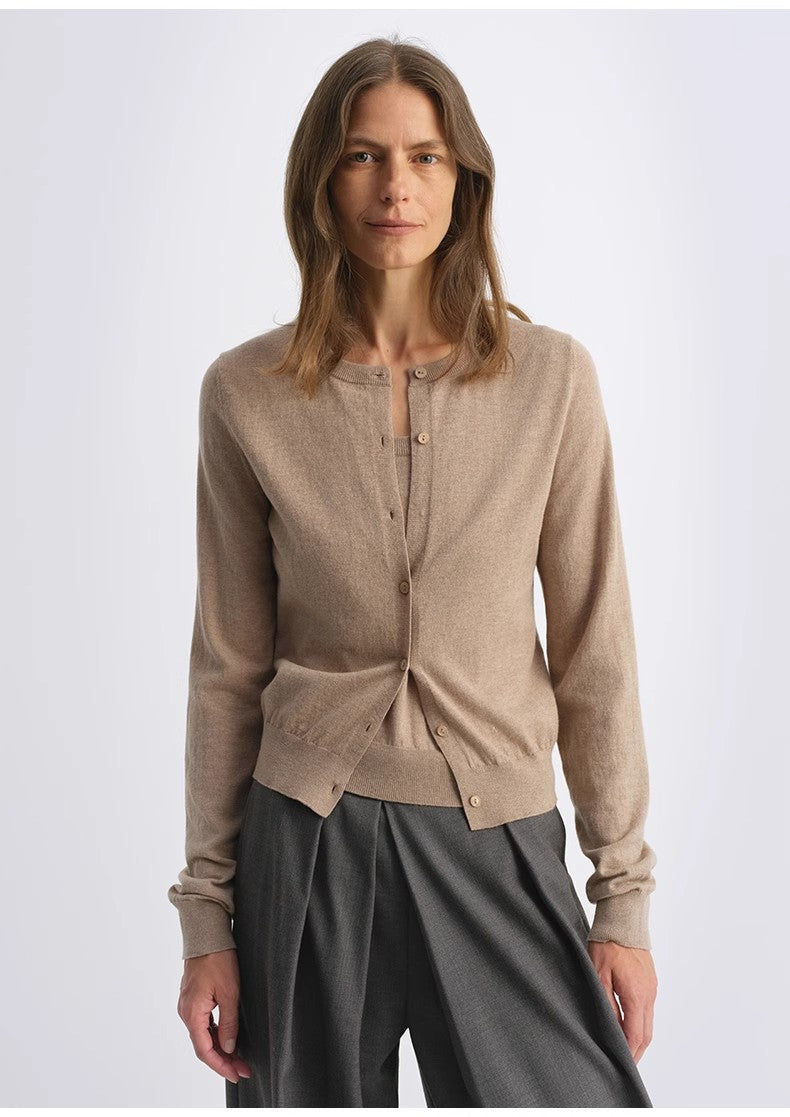 Machine washable round neck long sleeve multi-color knitted wool cardigan solid color base layer top-4