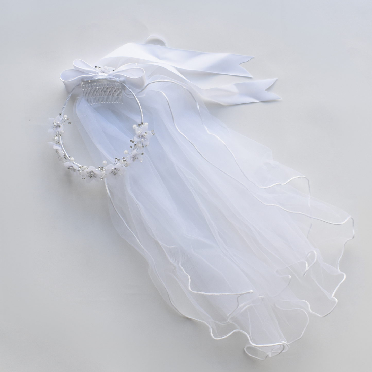 Flowers bow veil for girls dresses-0