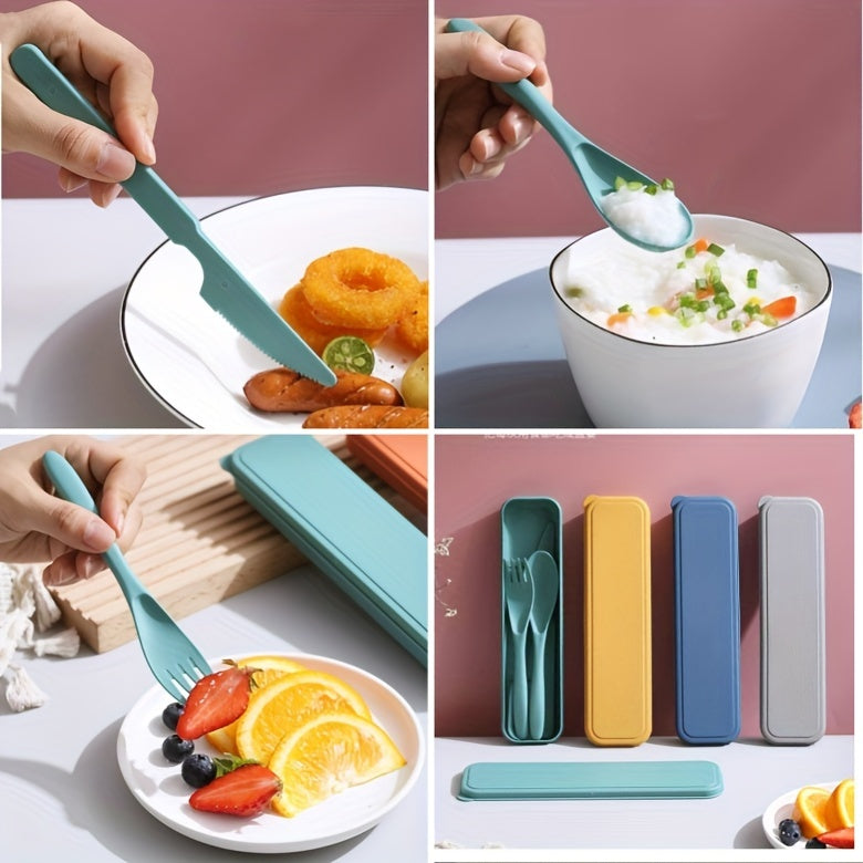 3 In 1 Camping Utensil Set, Reusable Utensils Set With Case, Travel Utensils, Portable Utensils Set, Plastic Case For Travel Picnic Camping Or Daily Use