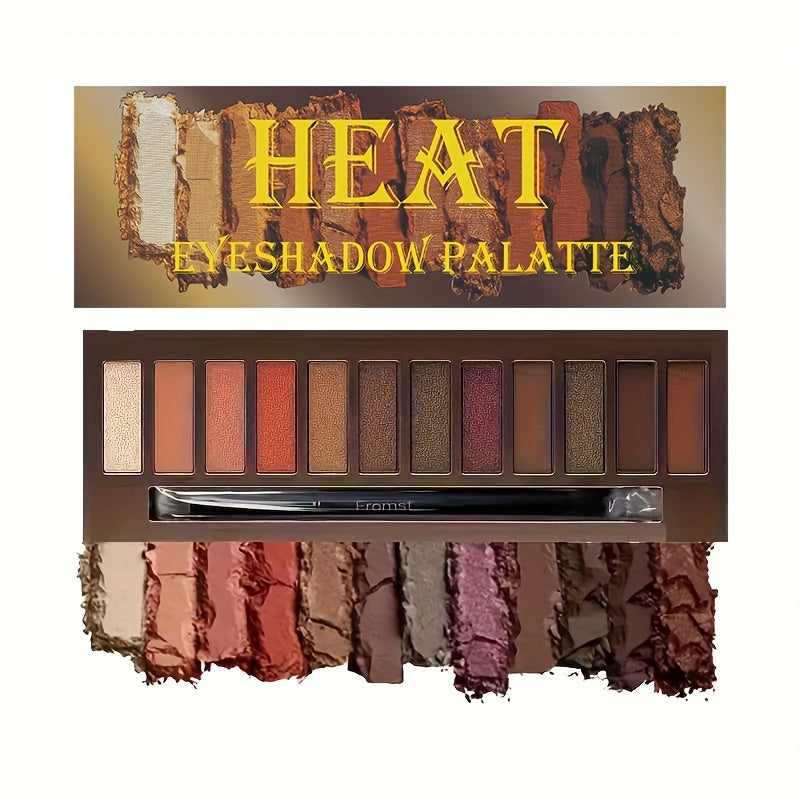 12 colors Warm and Bright Eyeshadow Palette with Shimmer Glitter and Matte Finish - Long Lasting Cosmetics with Mirror and Matching Brush For Music Festival