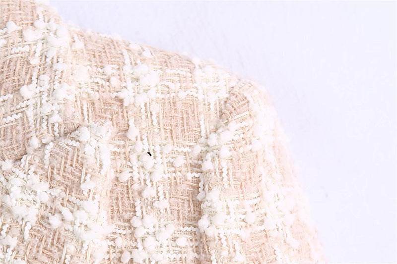 Elegant Luxury Lapel Long Sleeved Double Breasted Check tweed Blazer Women