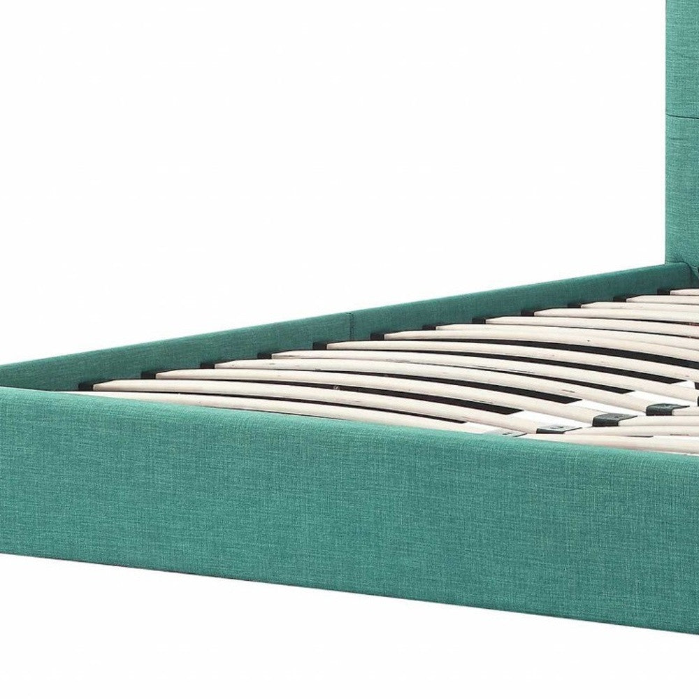 Turquoise Tufted Fabric Upholstered Queen Bed Frame-5