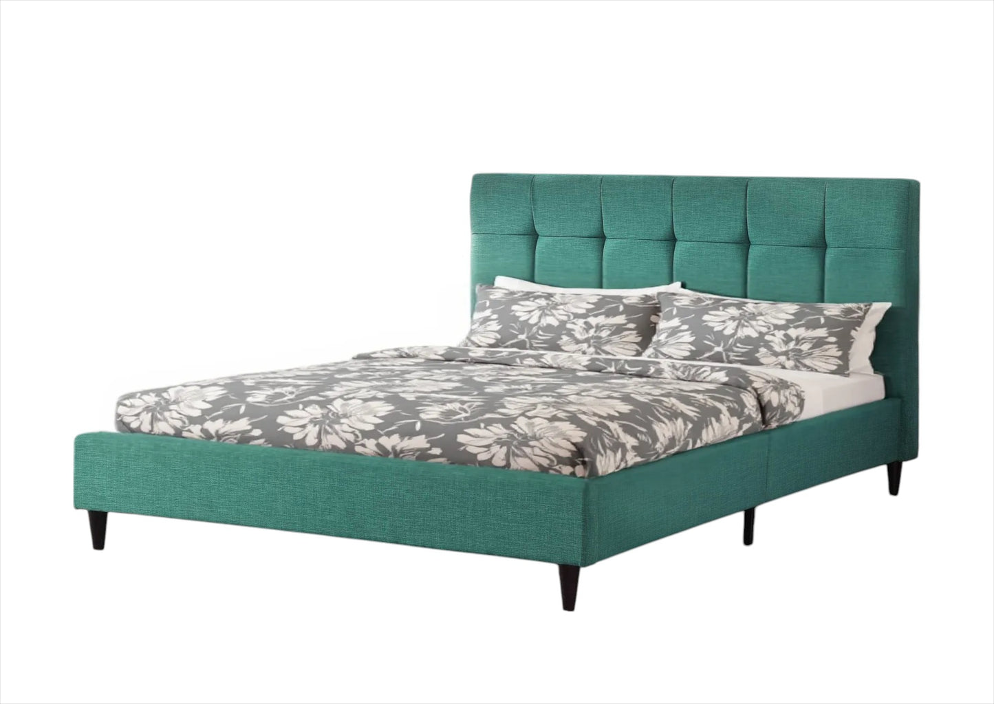 Turquoise Tufted Fabric Upholstered Queen Bed Frame-1